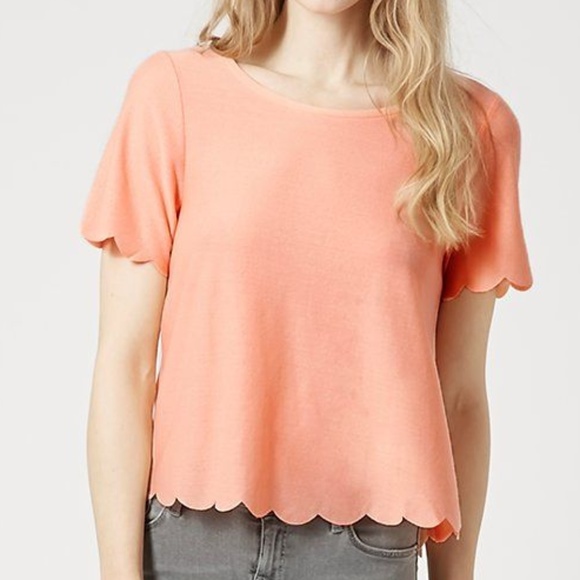 Topshop Tops - TOPSHOP Coral Scalloped Hem Short Sleeve Blouse